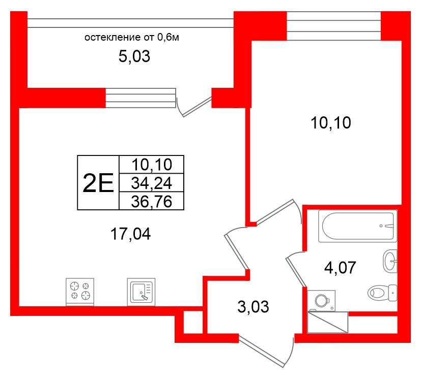 1-комнатная 34 м2 в ЖК Титул в Московском корпус null этаж 9
