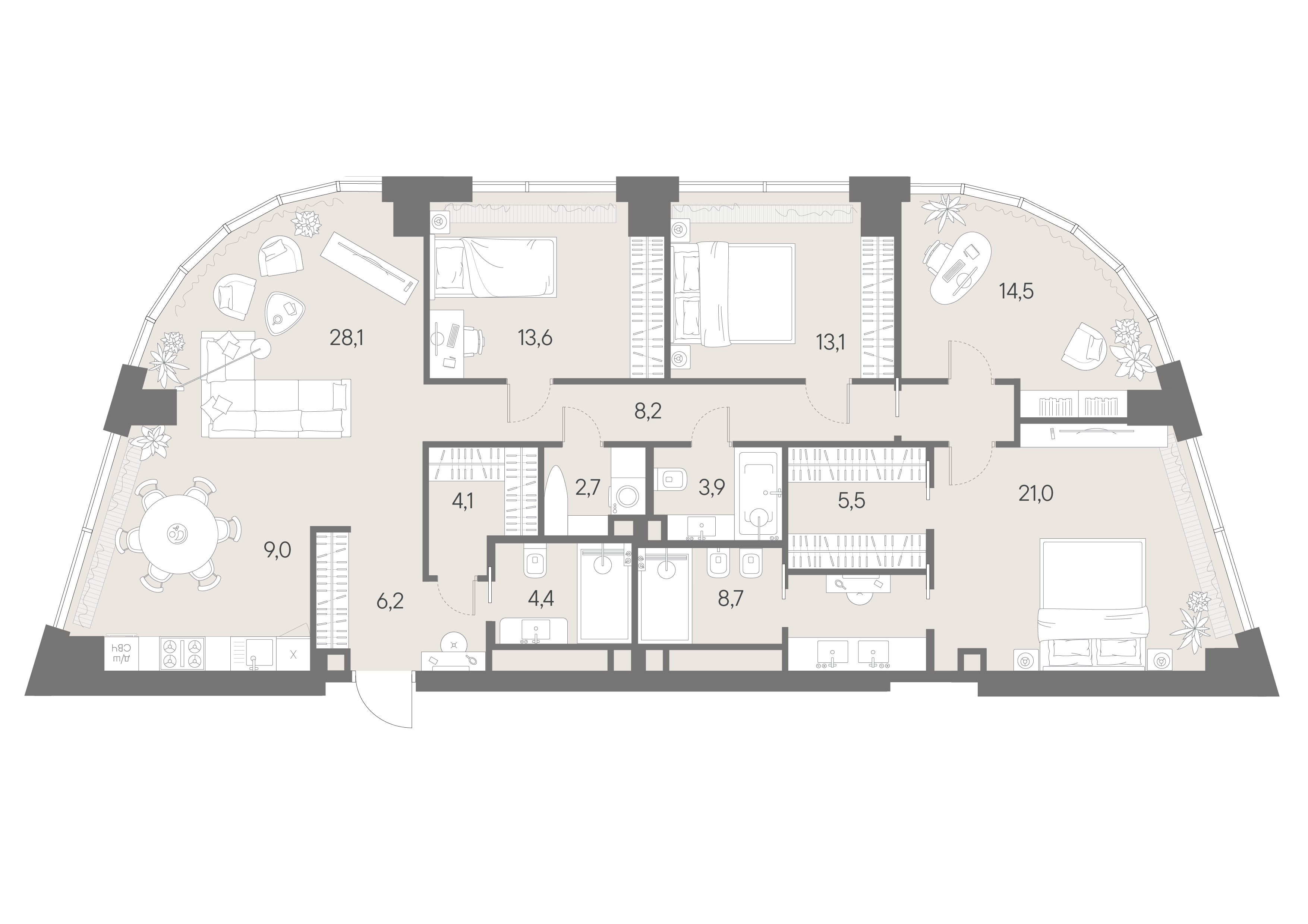 4-комнатная 143 м2 в ЖК Родина парк корпус null этаж 18