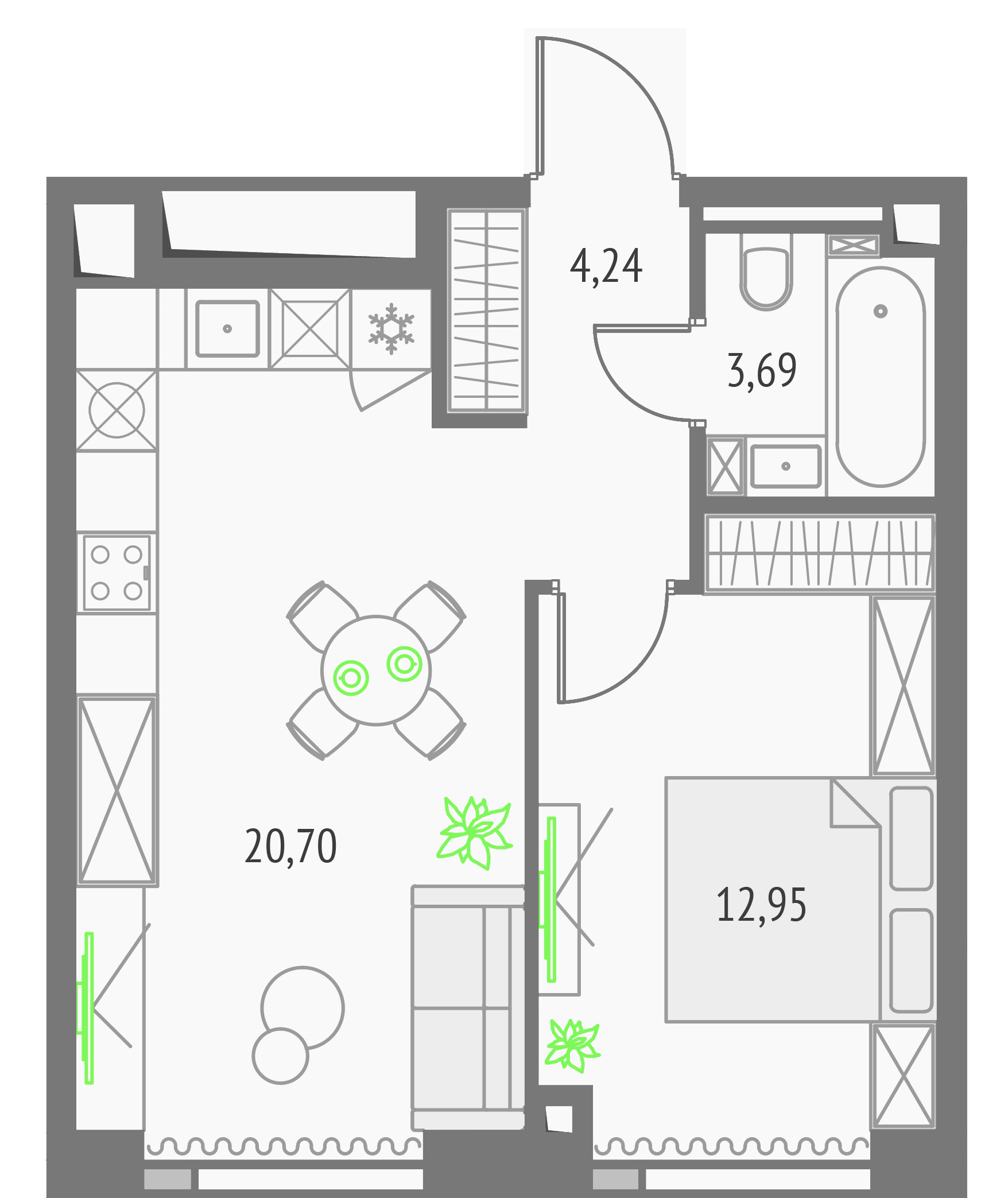 1-комнатная 41 м2 в ЖК Upside Towers корпус null этаж 4