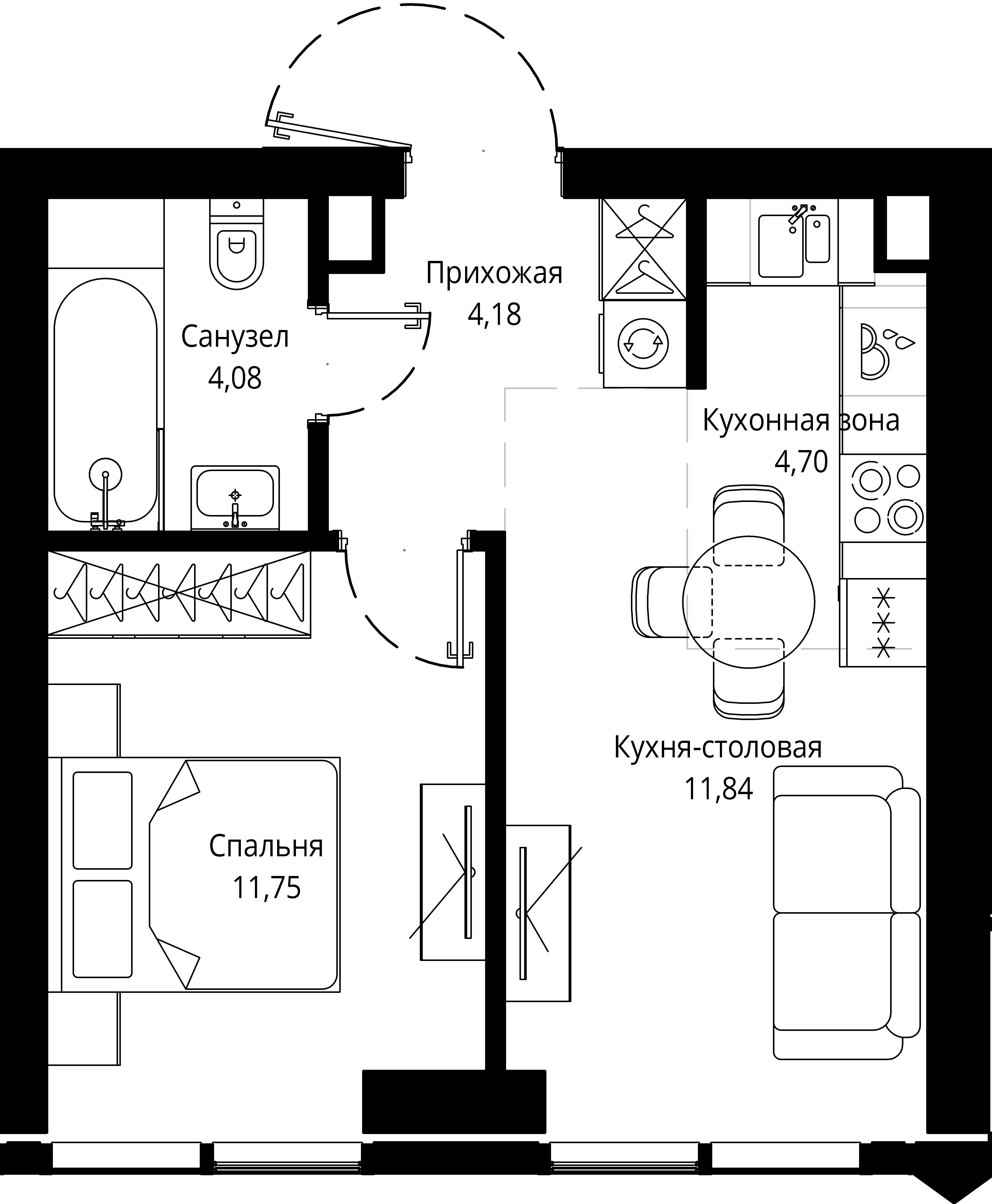 1-комнатная 36 м2 в ЖК JOIS корпус null этаж 2