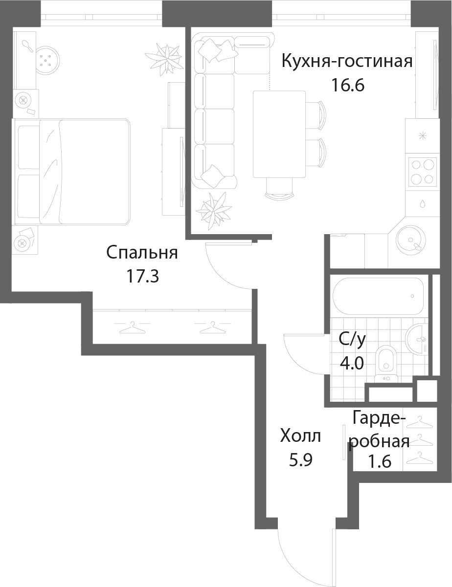 1-комнатная 46 м2 в ЖК Нагатино Ай-Лэнд корпус null этаж 10