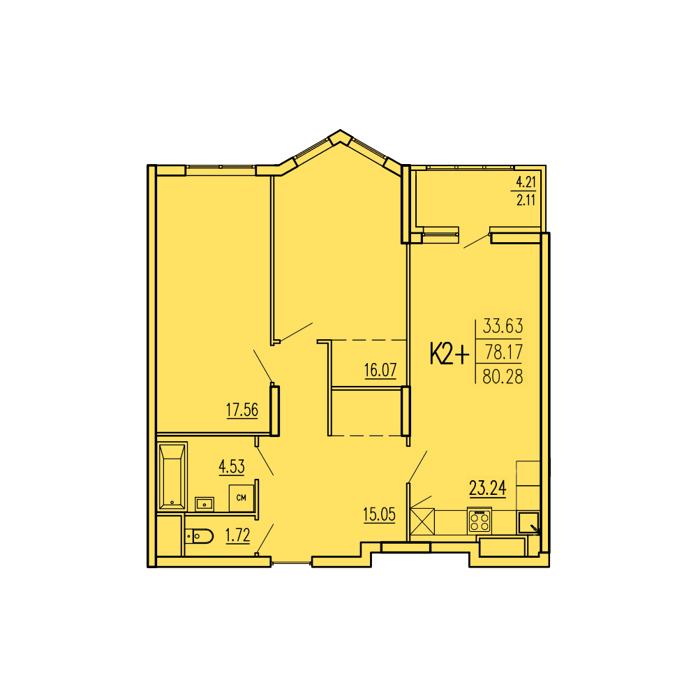 2-комнатная 80 м2 в ЖК Акварель корпус null этаж 14