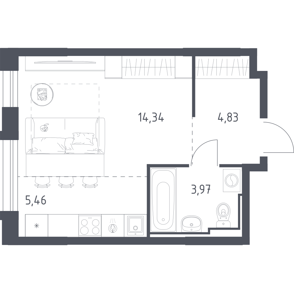 Студия 28 м2 в ЖК Рябиновая Роща корпус null этаж 14