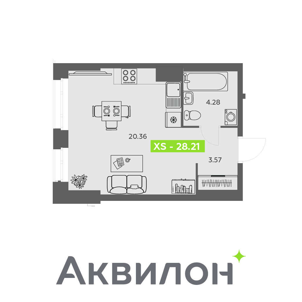 Студия 28 м2 в ЖК Аквилон АКВАРТАЛ корпус null этаж 2