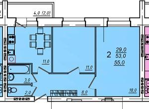 2-комнатная 55 м2 в ЖК undefined корпус null этаж 6
