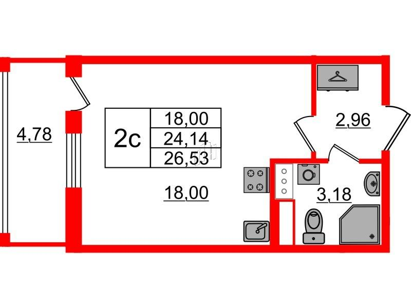 Студия 24 м2 в ЖК Бионика Заповедная корпус null этаж 3