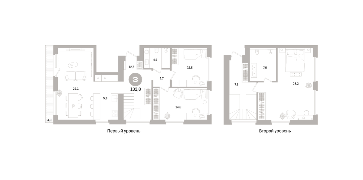 4-комнатная 127 м2 в ЖК Северный ветер корпус null этаж 9