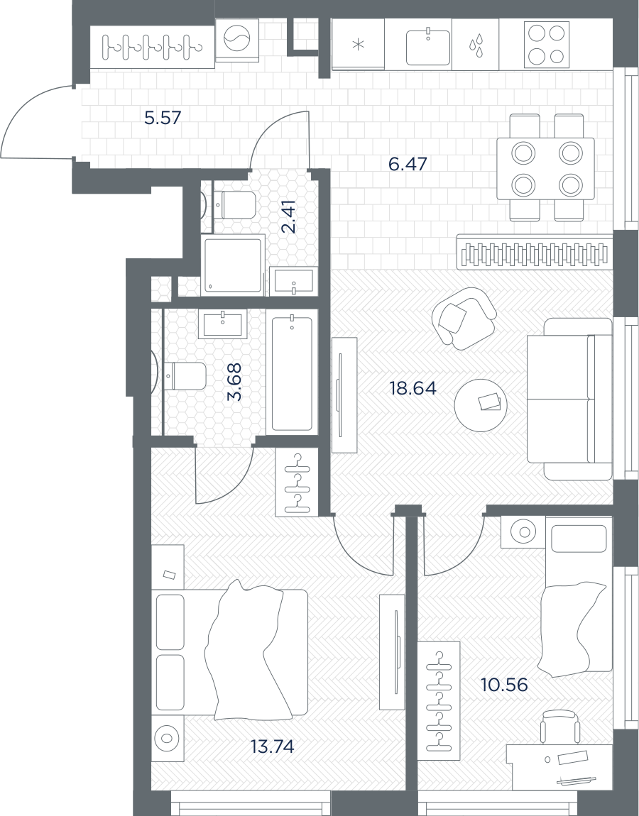 2-комнатная 61 м2 в ЖК TATE корпус null этаж 44