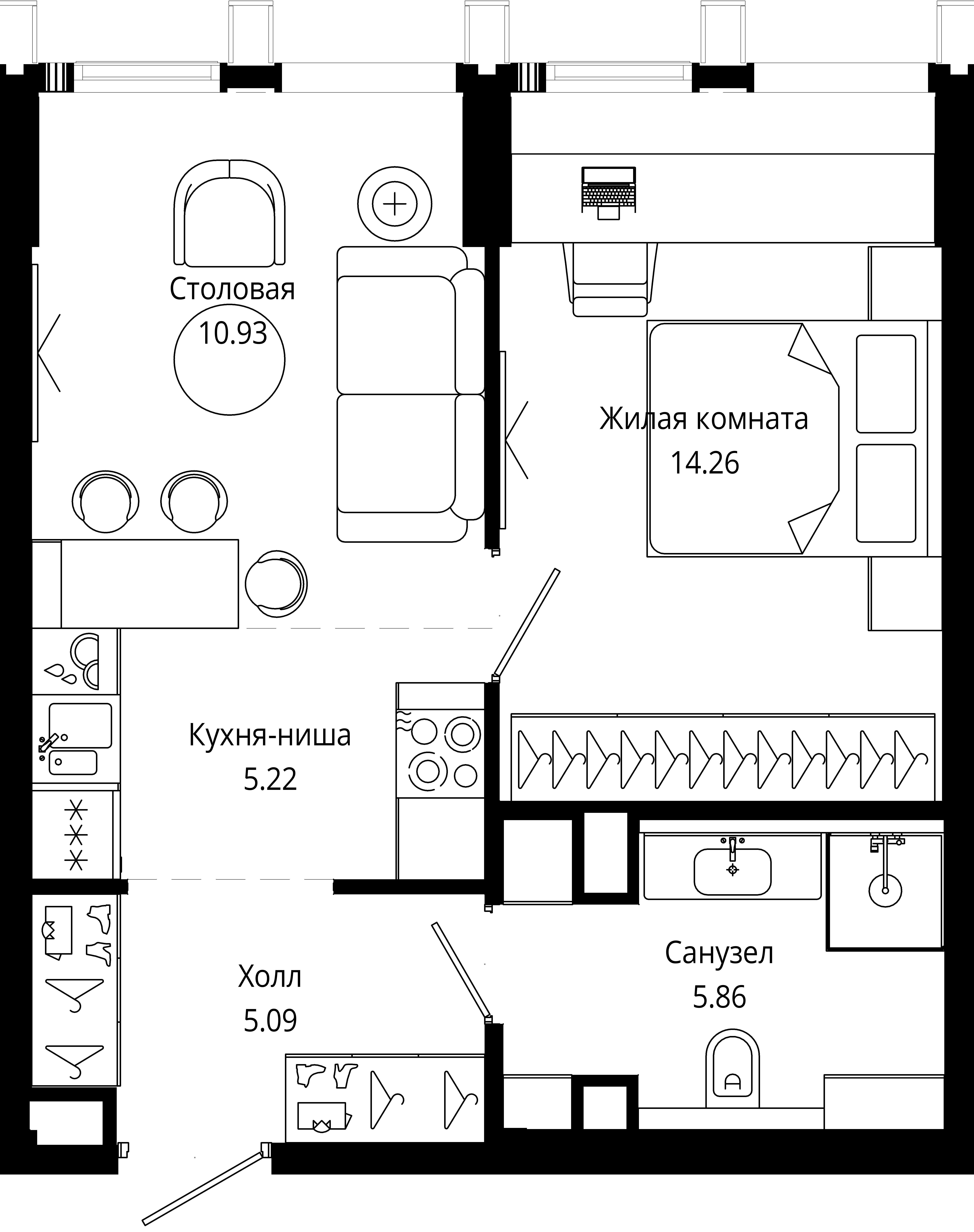 1-комнатная 41 м2 в ЖК MOD корпус null этаж 14