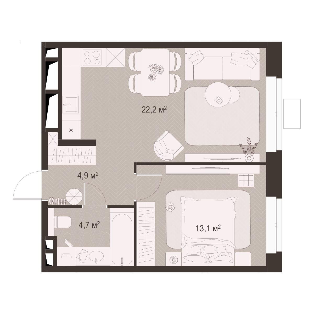 1-комнатная 44 м2 в ЖК Гранд Комфорт-3 корпус null этаж 4