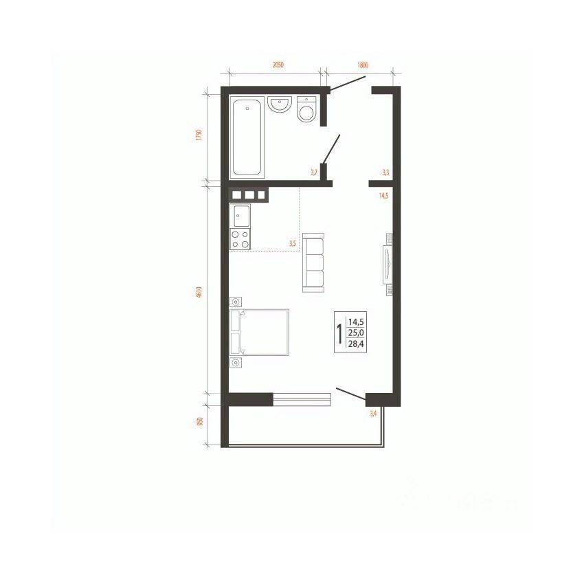 1-комнатная 28.4 м2 в ЖК undefined корпус null этаж 9