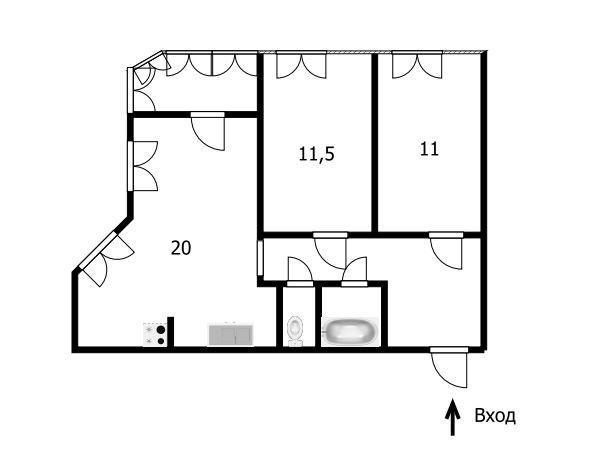 3-комнатная 56.9 м2 в ЖК undefined корпус null этаж 6