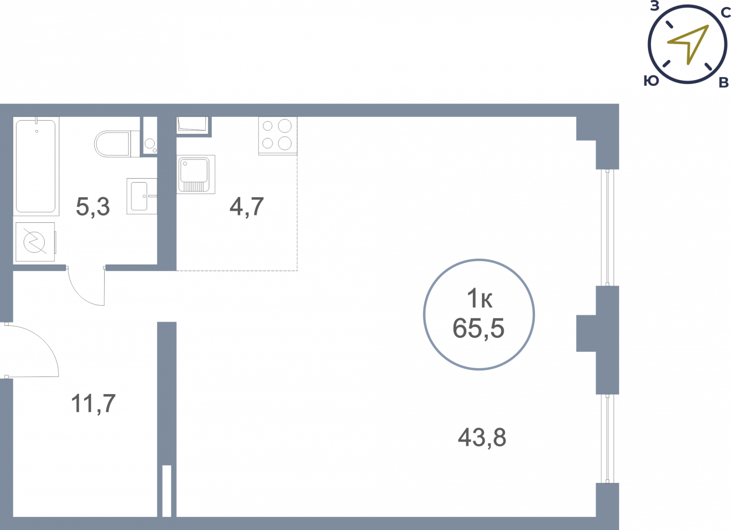 2-комнатная 65.5 м2 в ЖК undefined корпус null этаж 1