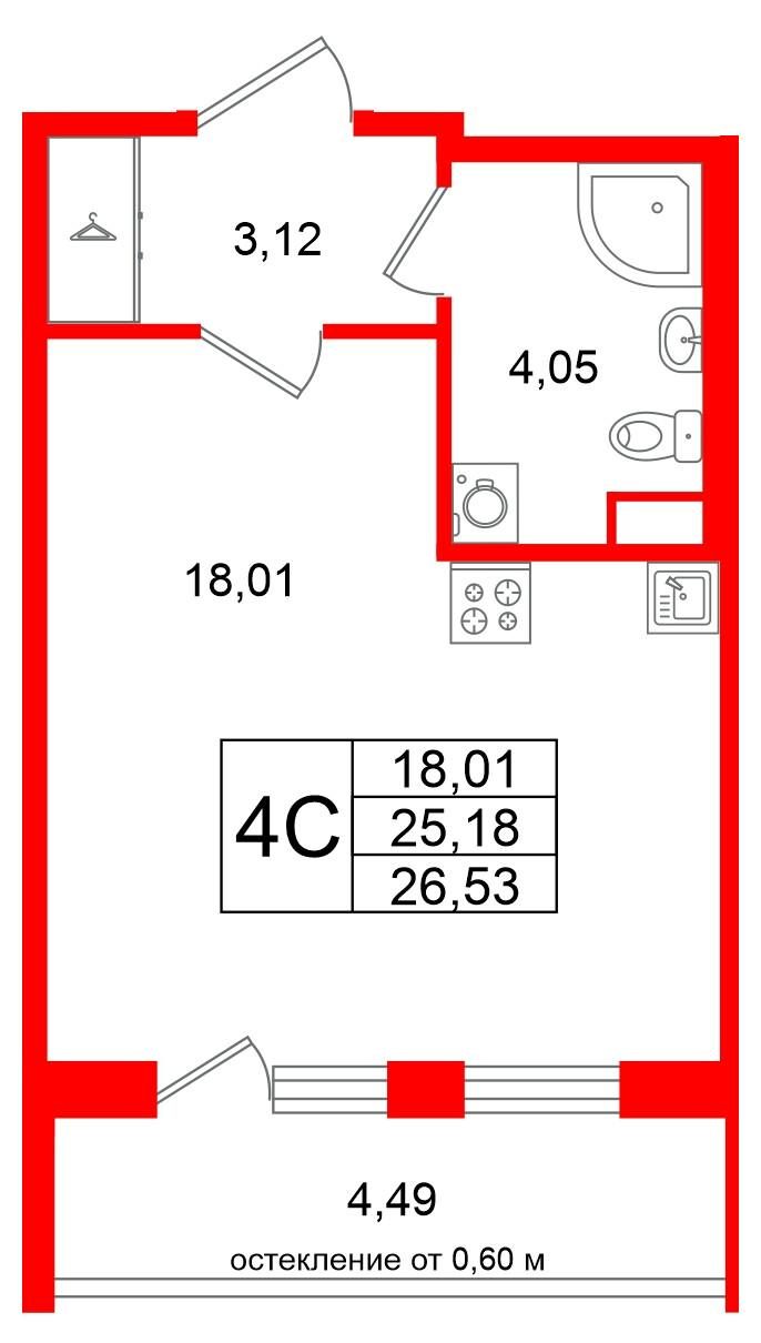 Студия 25 м2 в ЖК Univer City корпус null этаж 1
