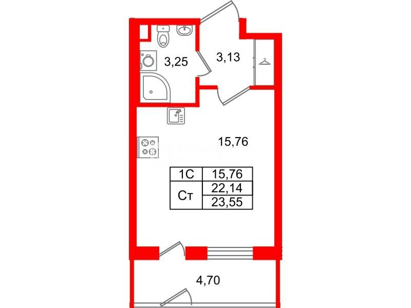 Студия 22 м2 в ЖК Парадный ансамбль корпус null этаж 1