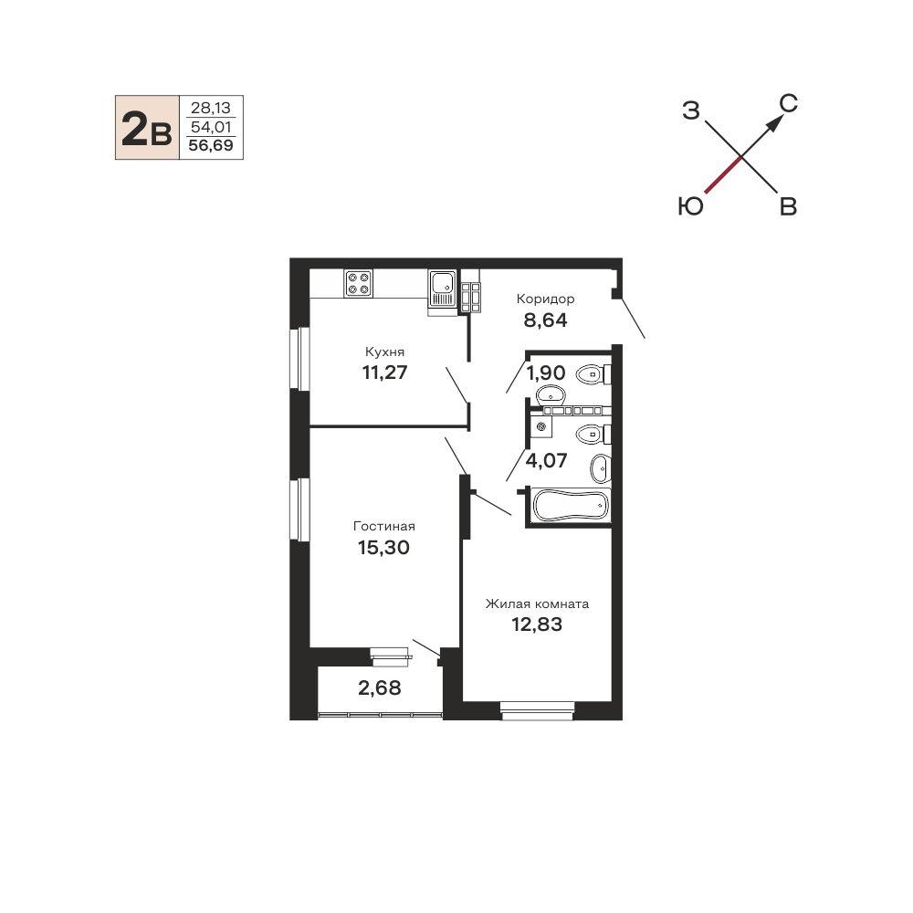 2-комнатная 59 м2 в ЖК Горки корпус null этаж 15