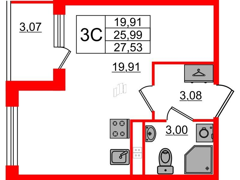 Студия 25 м2 в ЖК Дворцовый фасад корпус null этаж 2