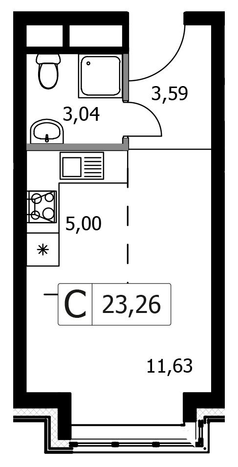 Студия 23 м2 в ЖК Городские Истории корпус null этаж 11