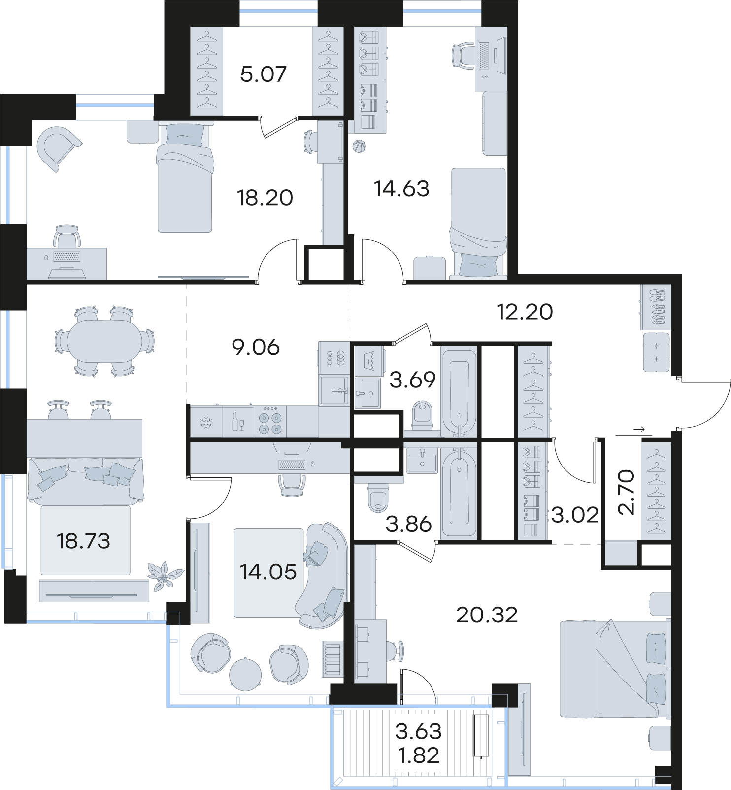 4-комнатная 127 м2 в ЖК Статус на Черниговской корпус null этаж 27