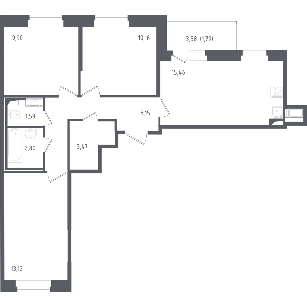 3-комнатная 66 м2 в ЖК Новое Колпино корпус null этаж 11