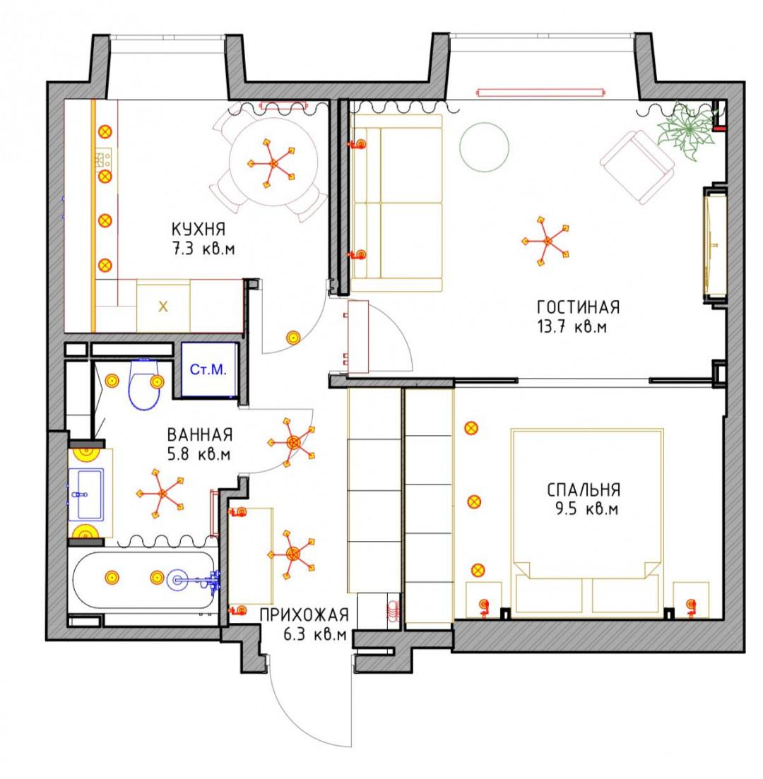 2-комнатная 41.4 м2 в ЖК undefined корпус null этаж 4