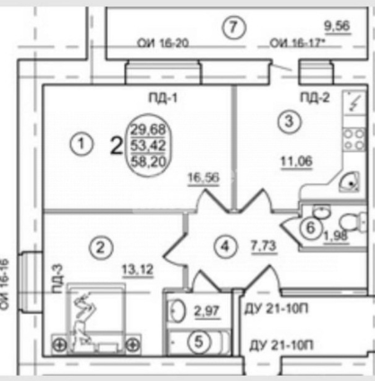 2-комнатная 63 м2 в ЖК undefined корпус null этаж 9