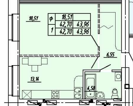 1-комнатная 43.5 м2 в ЖК undefined корпус null этаж 8