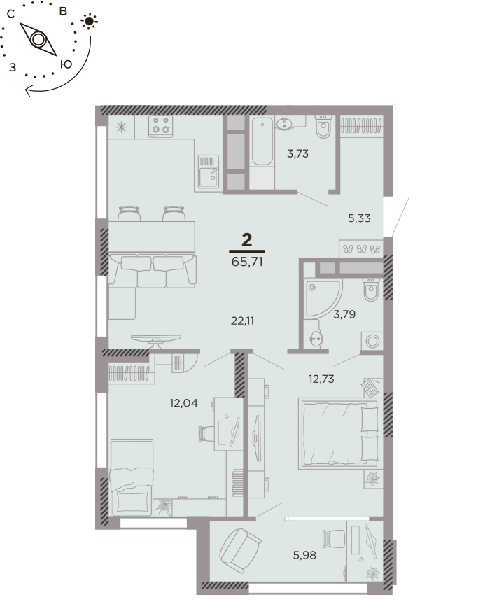 2-комнатная 65 м2 в ЖК undefined корпус null этаж 24