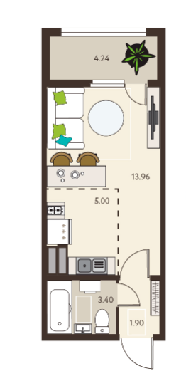 Студия 26.4 м2 в ЖК undefined корпус null этаж 5