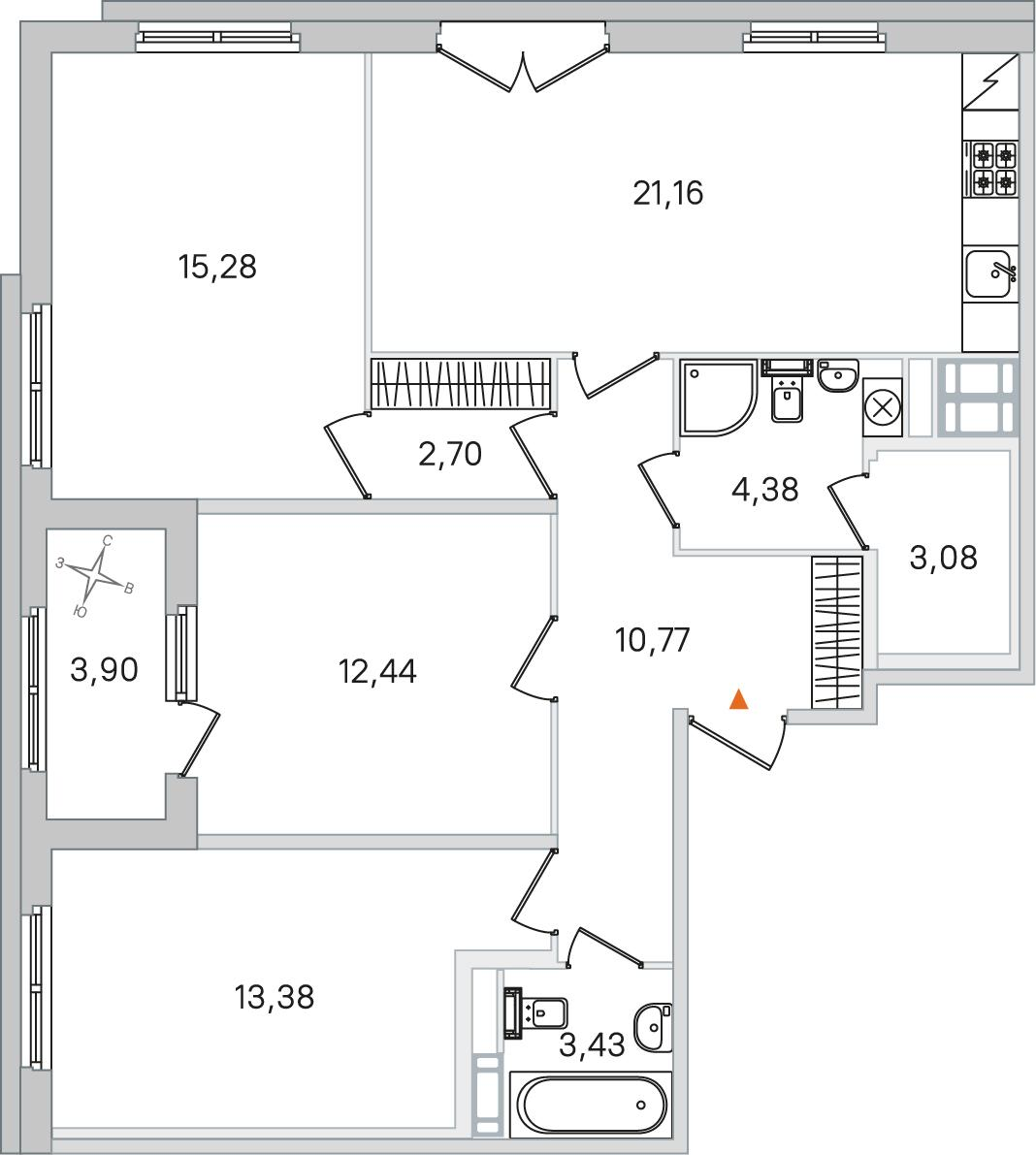 3-комнатная 88 м2 в ЖК Дубровский корпус null этаж 2