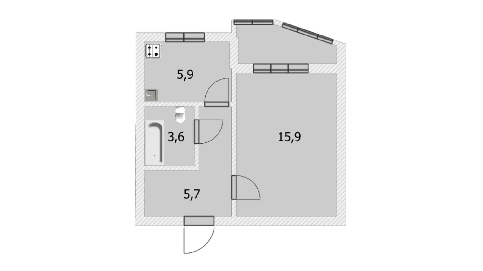 1-комнатная 31.1 м2 в ЖК undefined корпус null этаж 2