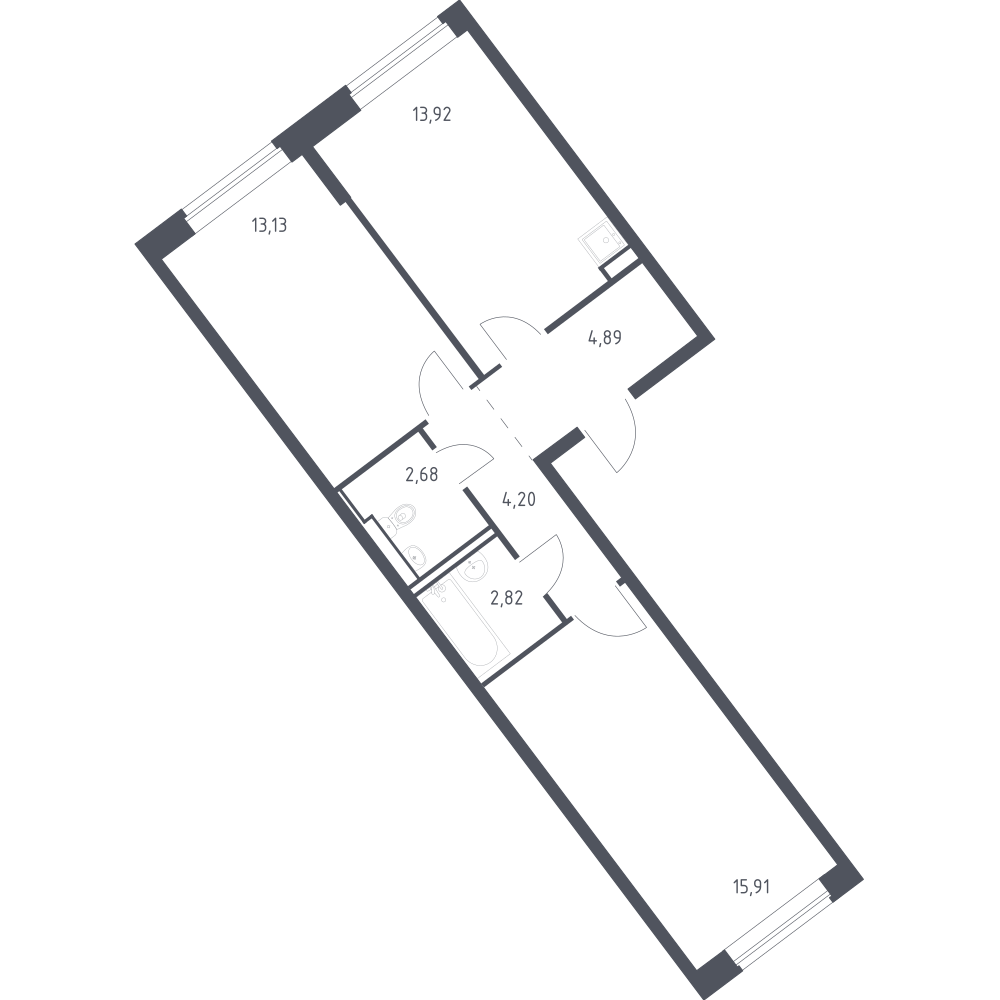2-комнатная 56 м2 в ЖК Рублёвский Квартал корпус null этаж 1