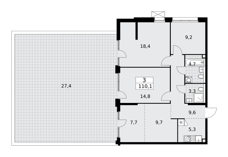 3-комнатная 109 м2 в ЖК Деснаречье корпус null этаж 2