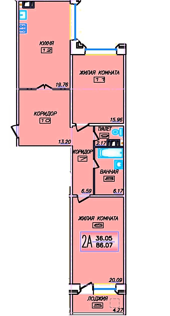 2-комнатная 86.1 м2 в ЖК undefined корпус null этаж 7