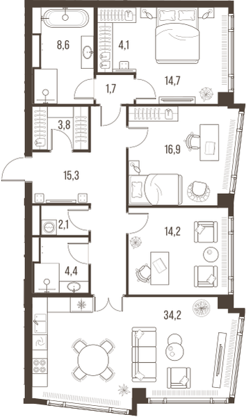 4-комнатная 121 м2 в ЖК High Life корпус null этаж 12
