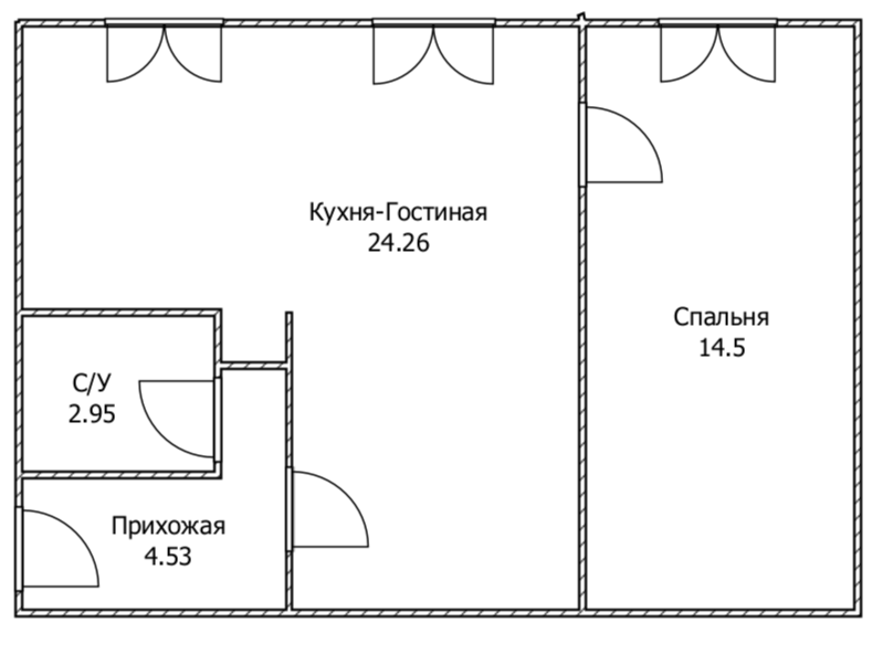 2-комнатная 45.6 м2 в ЖК undefined корпус null этаж 1