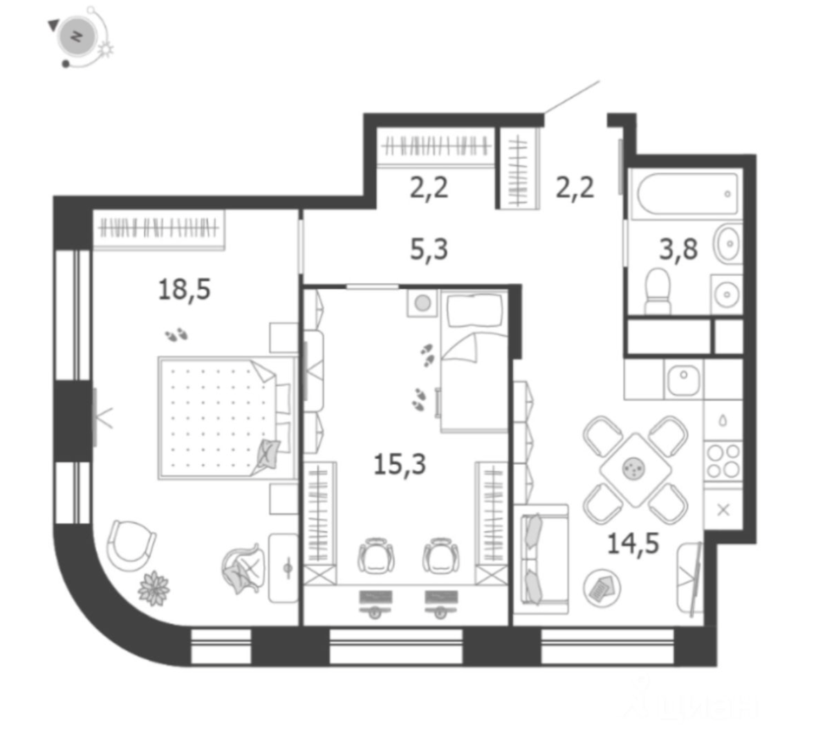 2-комнатная 61.8 м2 в ЖК undefined корпус null этаж 6
