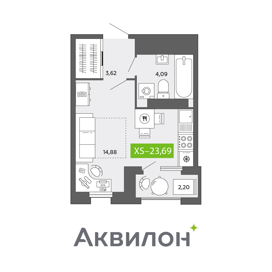 Студия 23 м2 в ЖК Аквилон CITY Towers корпус null этаж 15