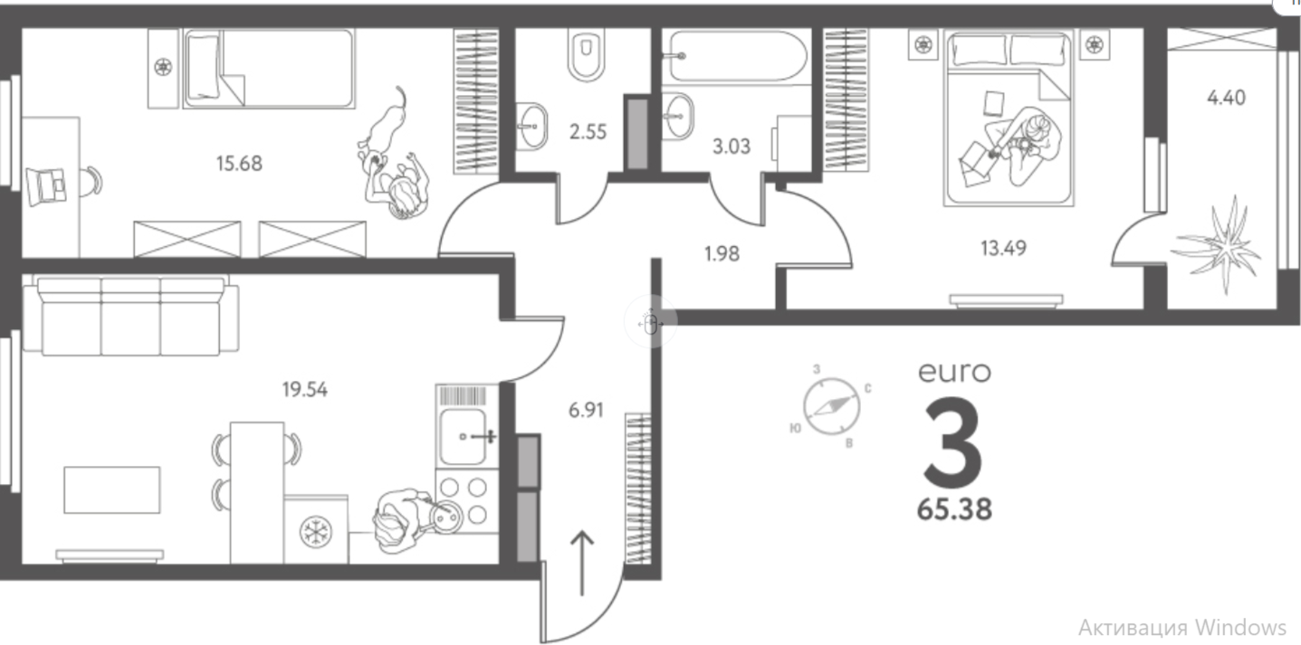 2-комнатная 65.4 м2 в ЖК undefined корпус null этаж 11