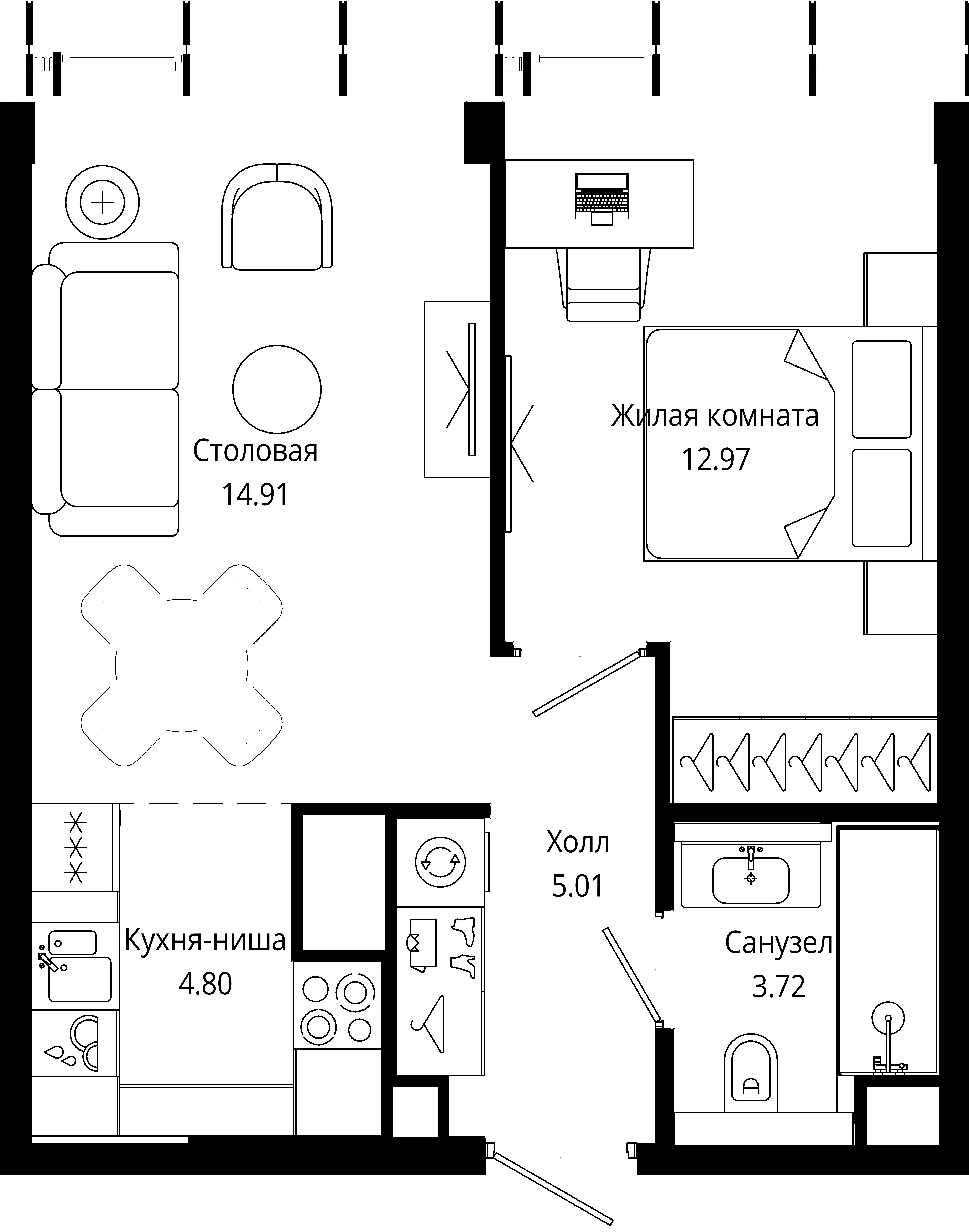 1-комнатная 41 м2 в ЖК МОД корпус null этаж 40