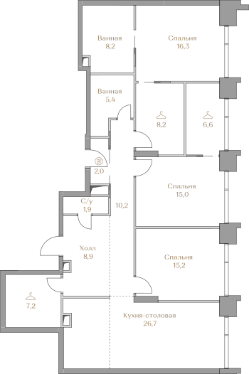 3-комнатная 131 м2 в ЖК Luzhniki Collection корпус null этаж 2