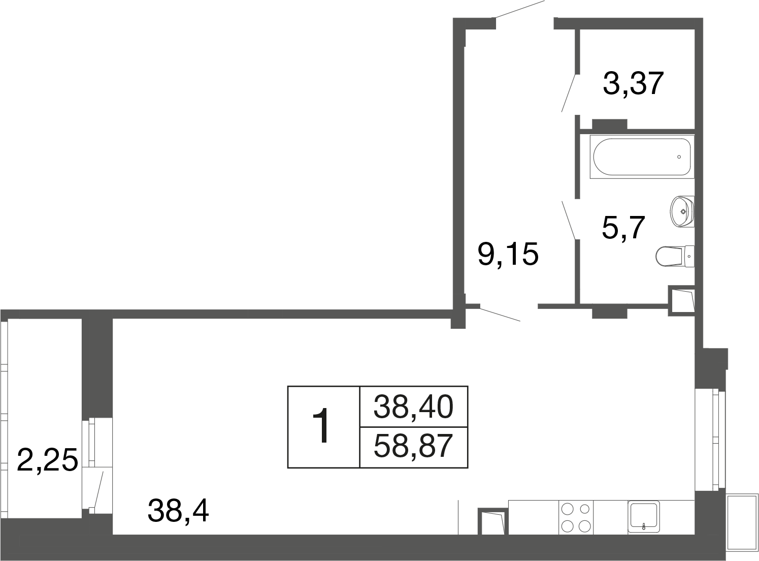 Студия 58 м2 в ЖК Времена года корпус null этаж 1
