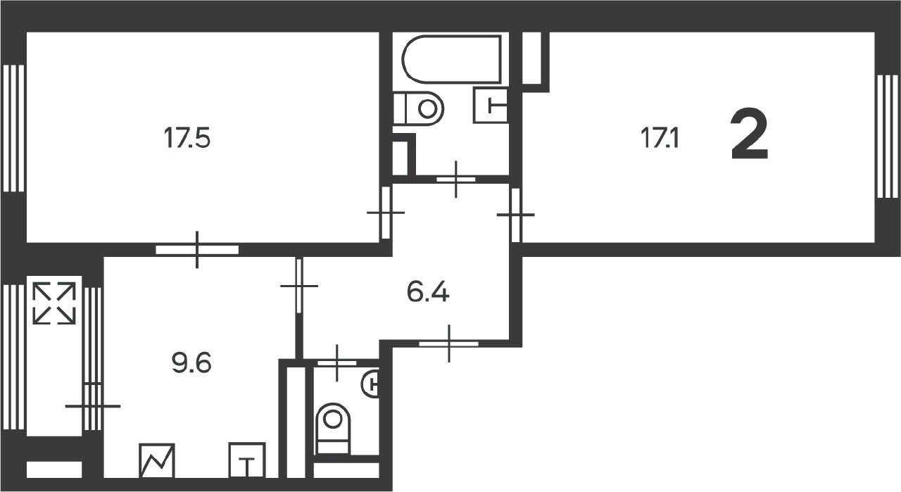 2-комнатная 55.4 м2 в ЖК undefined корпус null этаж 13