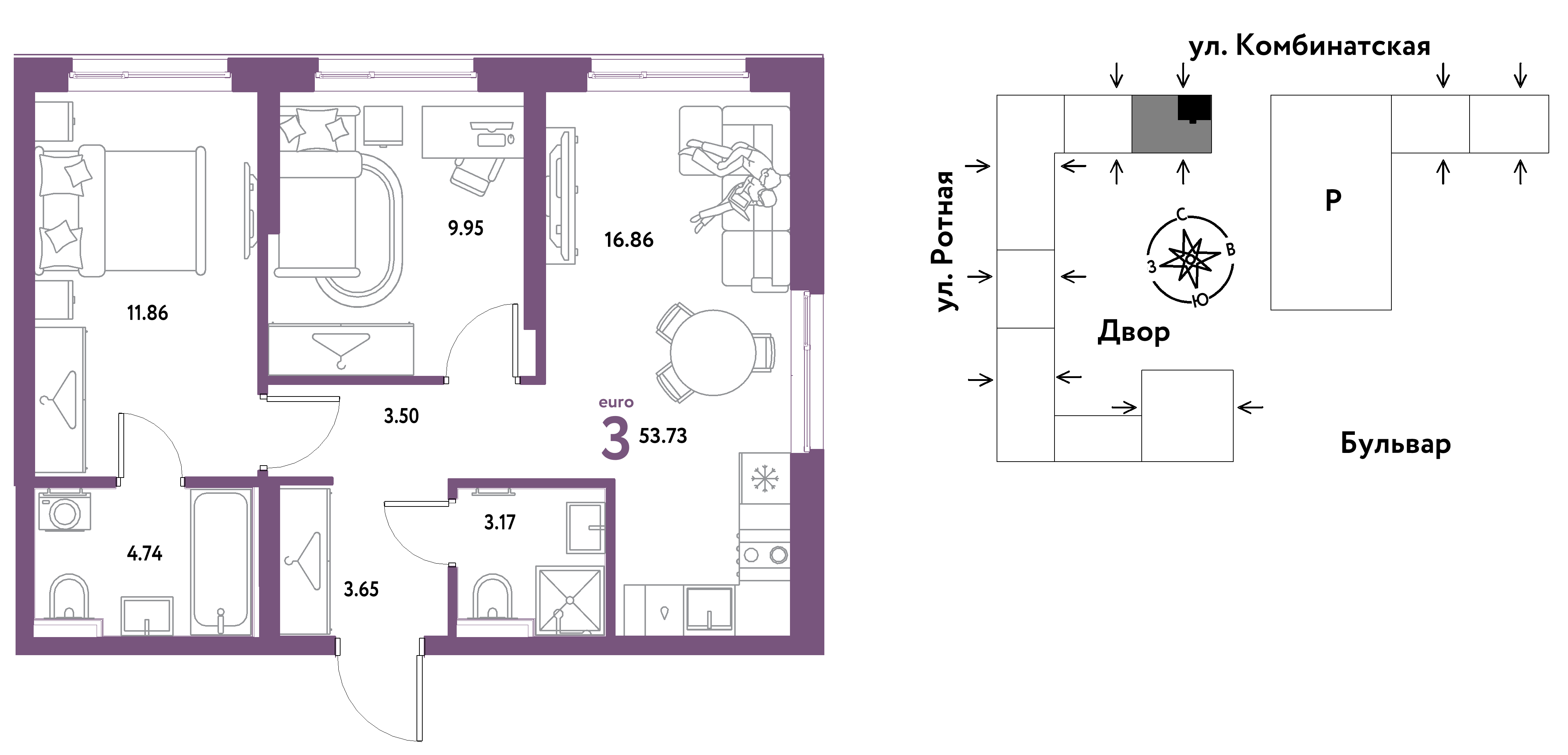 Студия 53 м2 в ЖК Уральский сад корпус null этаж 4