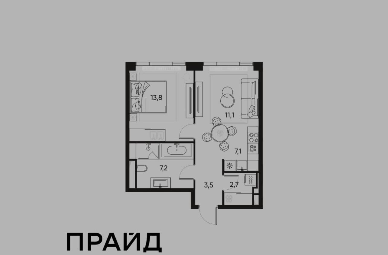 2-комнатная 48.9 м2 в ЖК undefined корпус null этаж 5