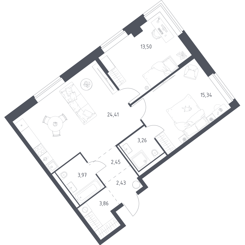 2-комнатная 69 м2 в ЖК Литературный Квартал корпус null этаж 6