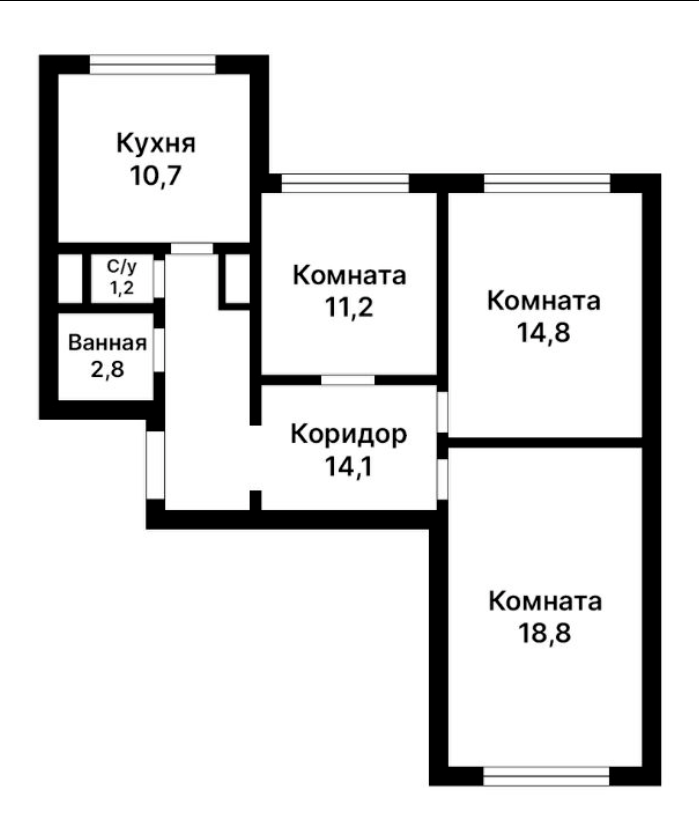 3-комнатная 74 м2 в ЖК undefined корпус null этаж 1
