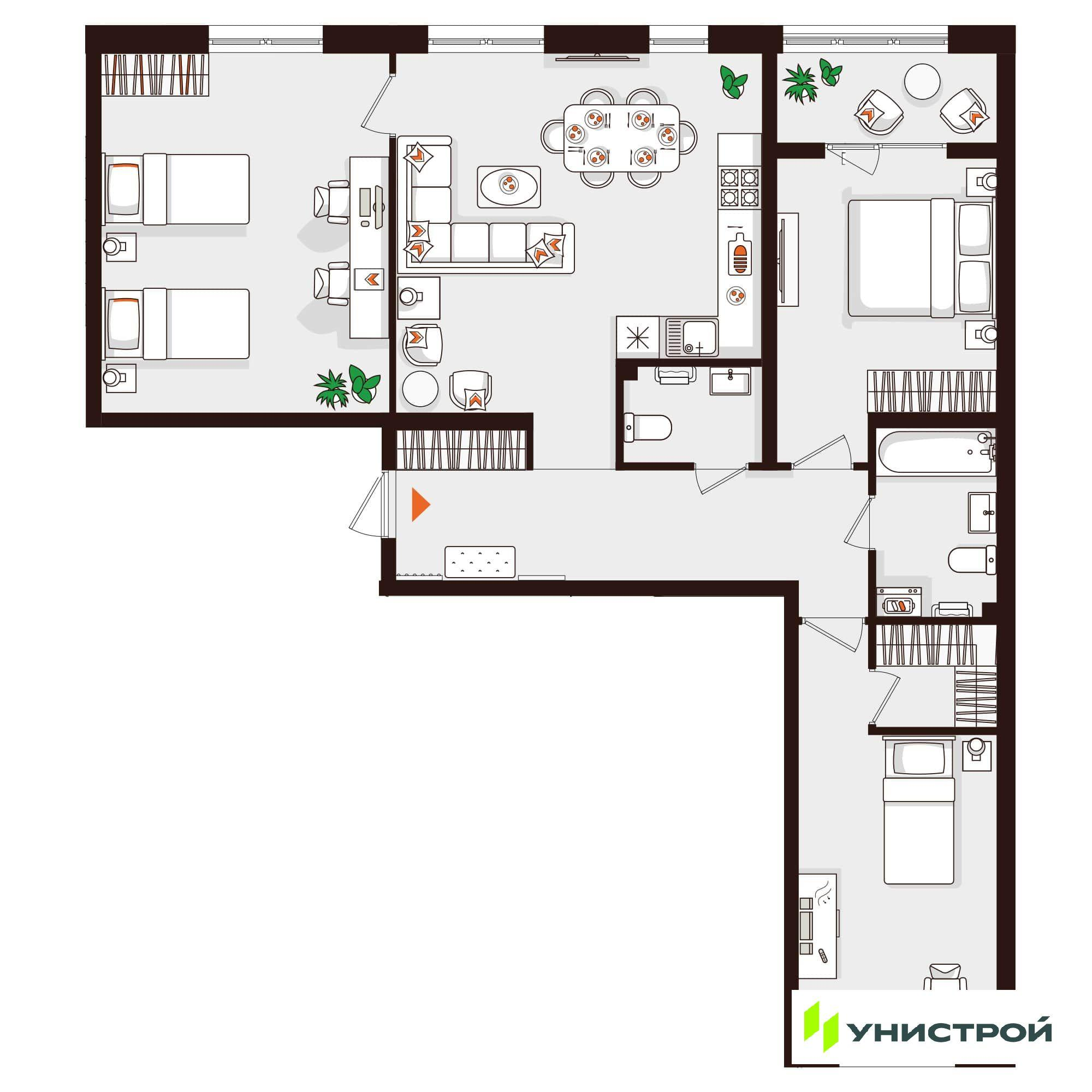 3-комнатная 98 м2 в ЖК Лисино корпус null этаж 2