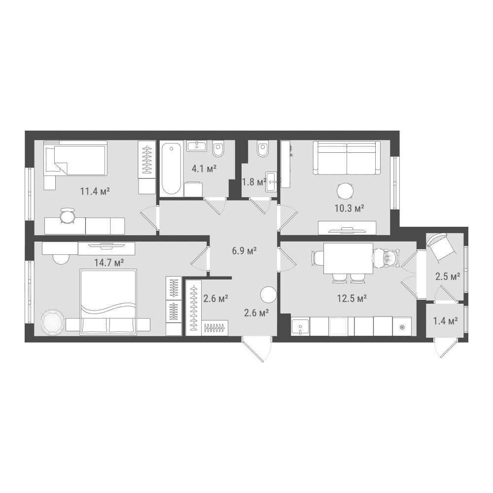3-комнатная 68 м2 в ЖК Фамильный дом корпус null этаж 7