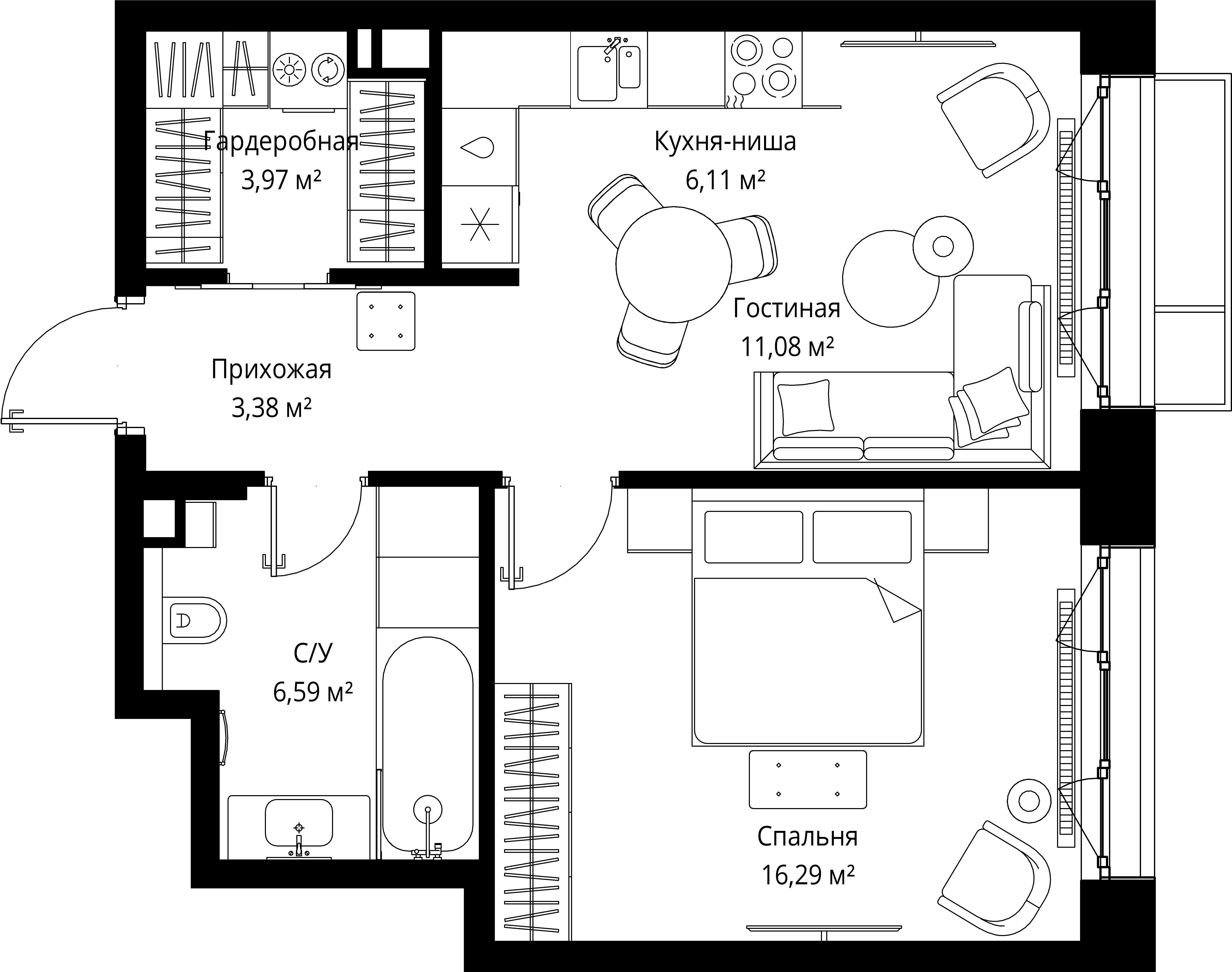 1-комнатная 47 м2 в ЖК МЫС корпус null этаж 3